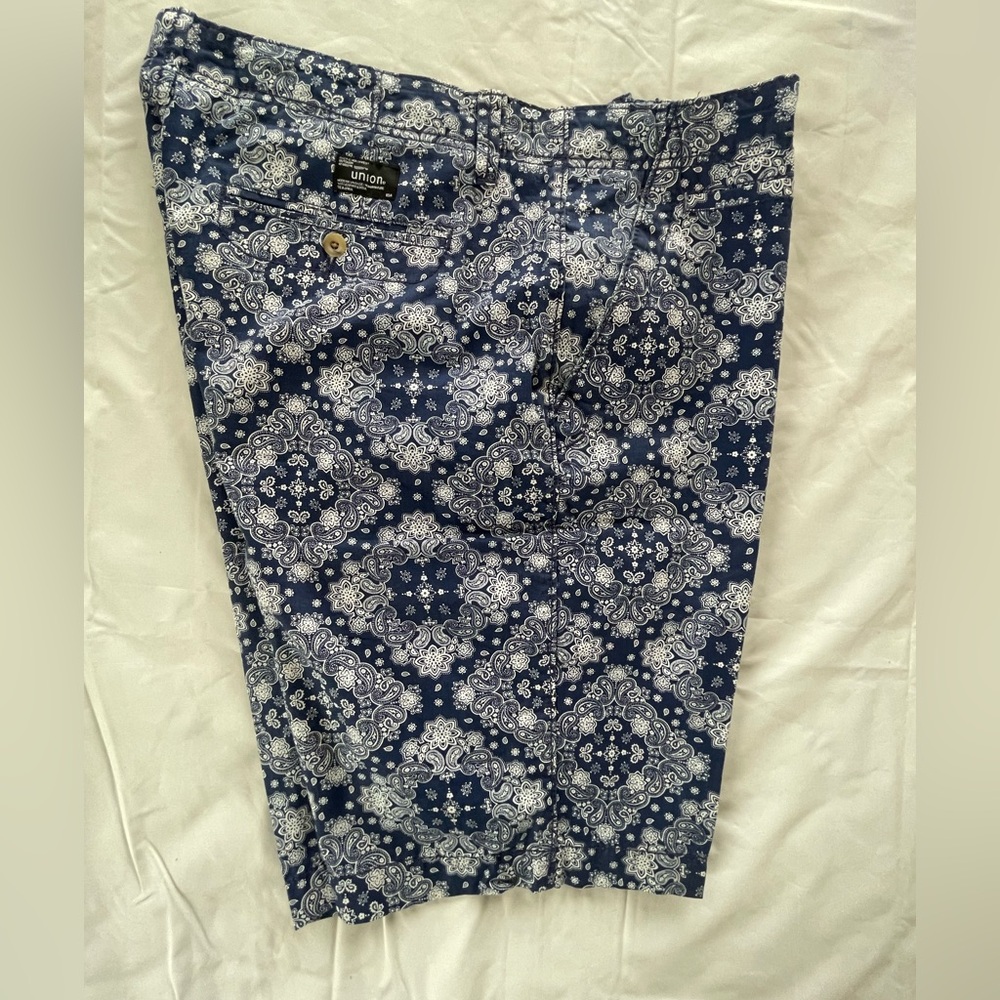 Union Blue and White Paisley Shorts